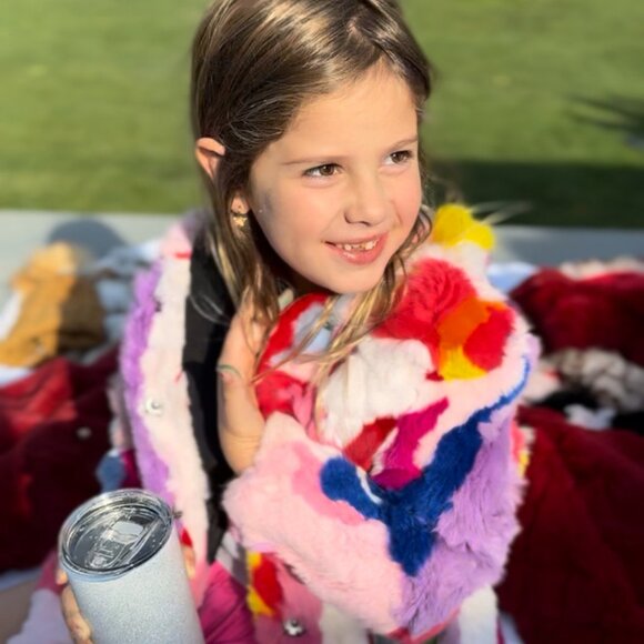 Adrienne Landau Kids Girls Multicolor Real Rabbit Fur Jacket - Picture 8 of 11